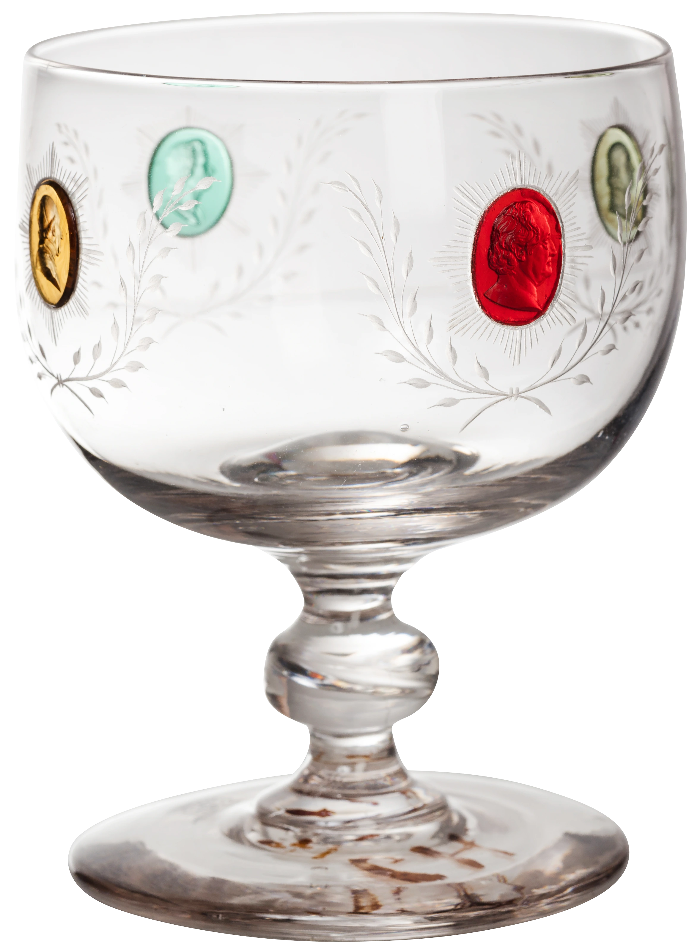 Glaspokal mit Porträts von Goethe, Schiller, Wieland und Herder, um 1830