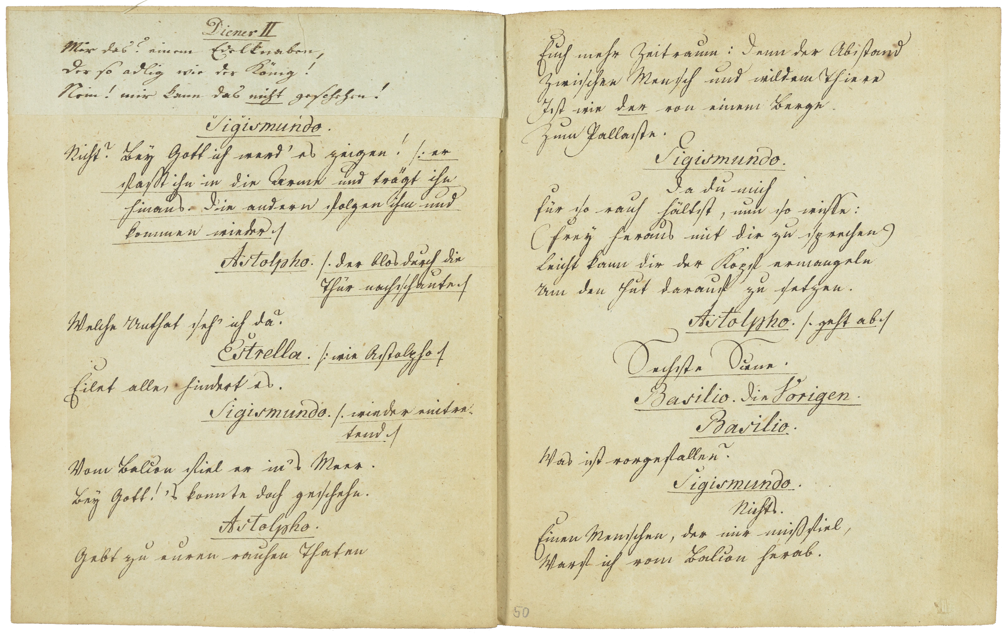 Blatt 49v-50r: überklebte Textstelle (links oben) mit Goethes Ergänzung