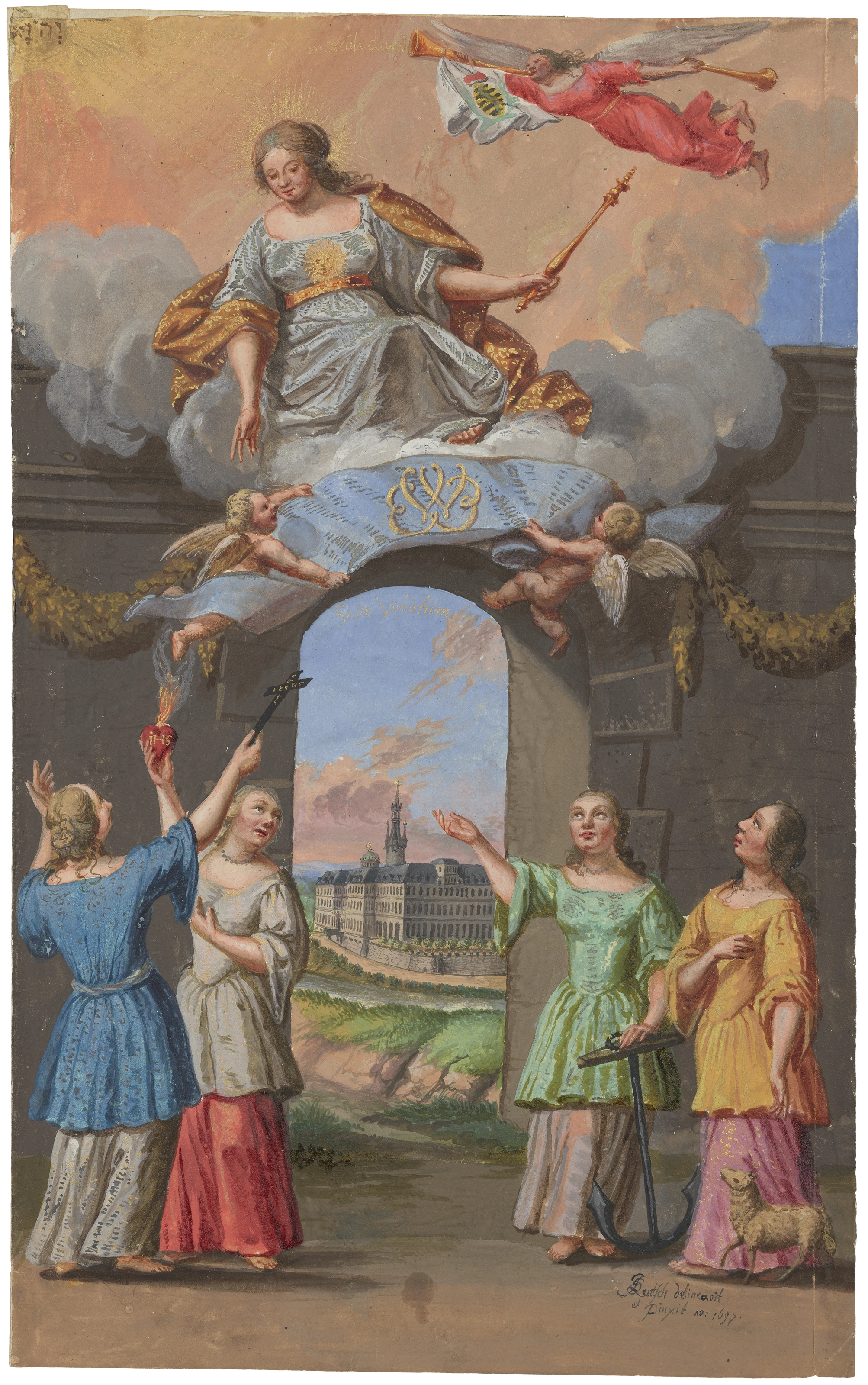 Johann Ernst Rentsch: Frontispiz mit Ansicht der Wilhelmsburg, 1697