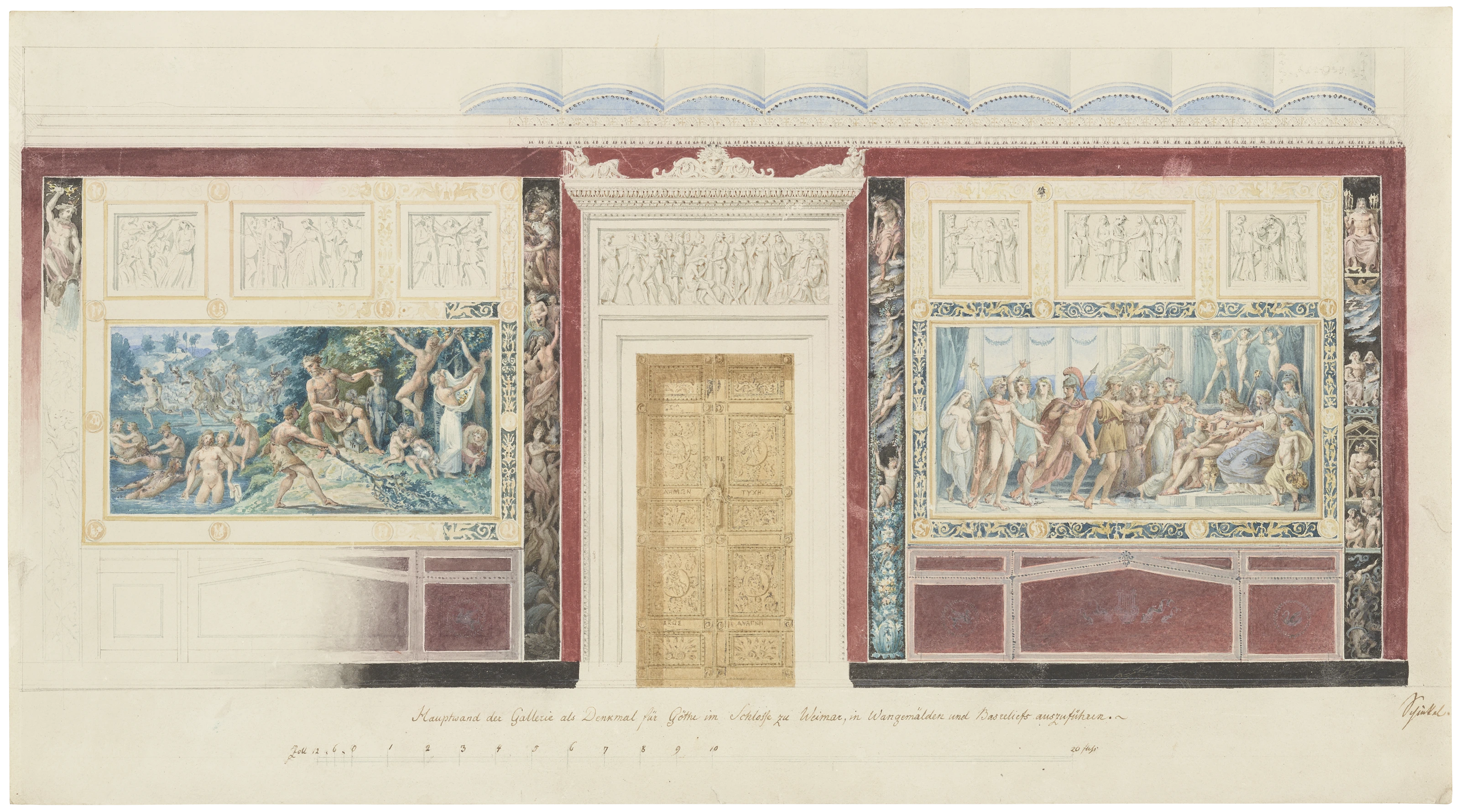 Karl Friedrich Schinkel: Entwurf für die Hauptwand der Goethegalerie im Residenzschloss, 1836