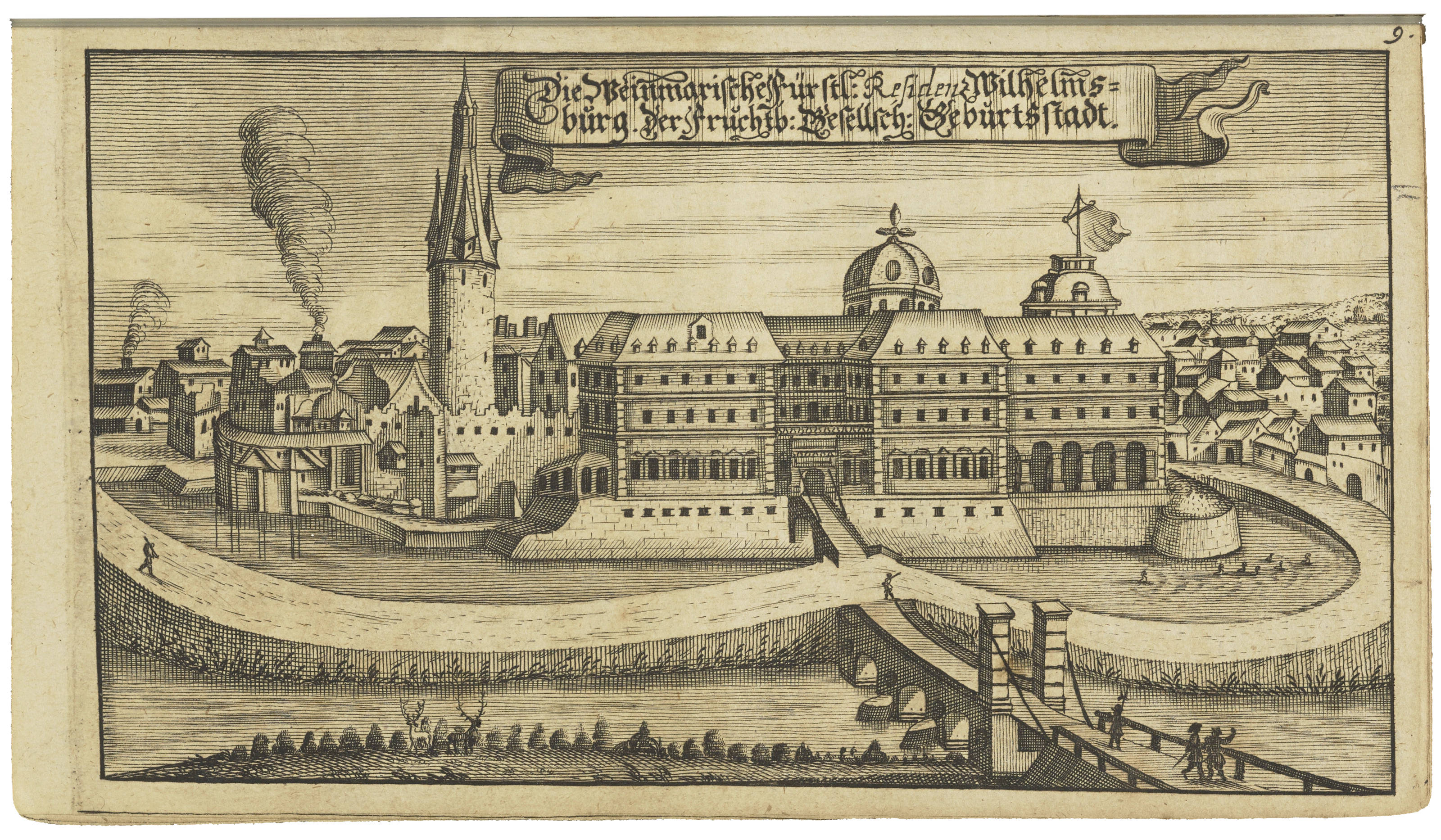 nach Seite 8: Illustration „Die Weinmarische fürstl. Residenz Wilhelmsburg. Der Fruchtb. Gesellsch. Geburtsstadt“