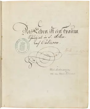 Weimarer Hoftheater: Regiebuch zu Calderóns „Das Leben ist ein Traum“, 1812